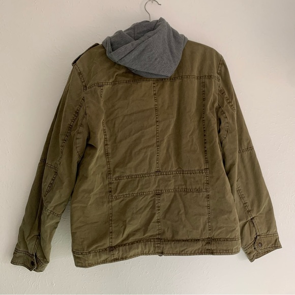 Levi’s Hooded Cotton Canvas Military Trucker Jacket Tan Work Outdoor Layered M - Picture 15 of 16